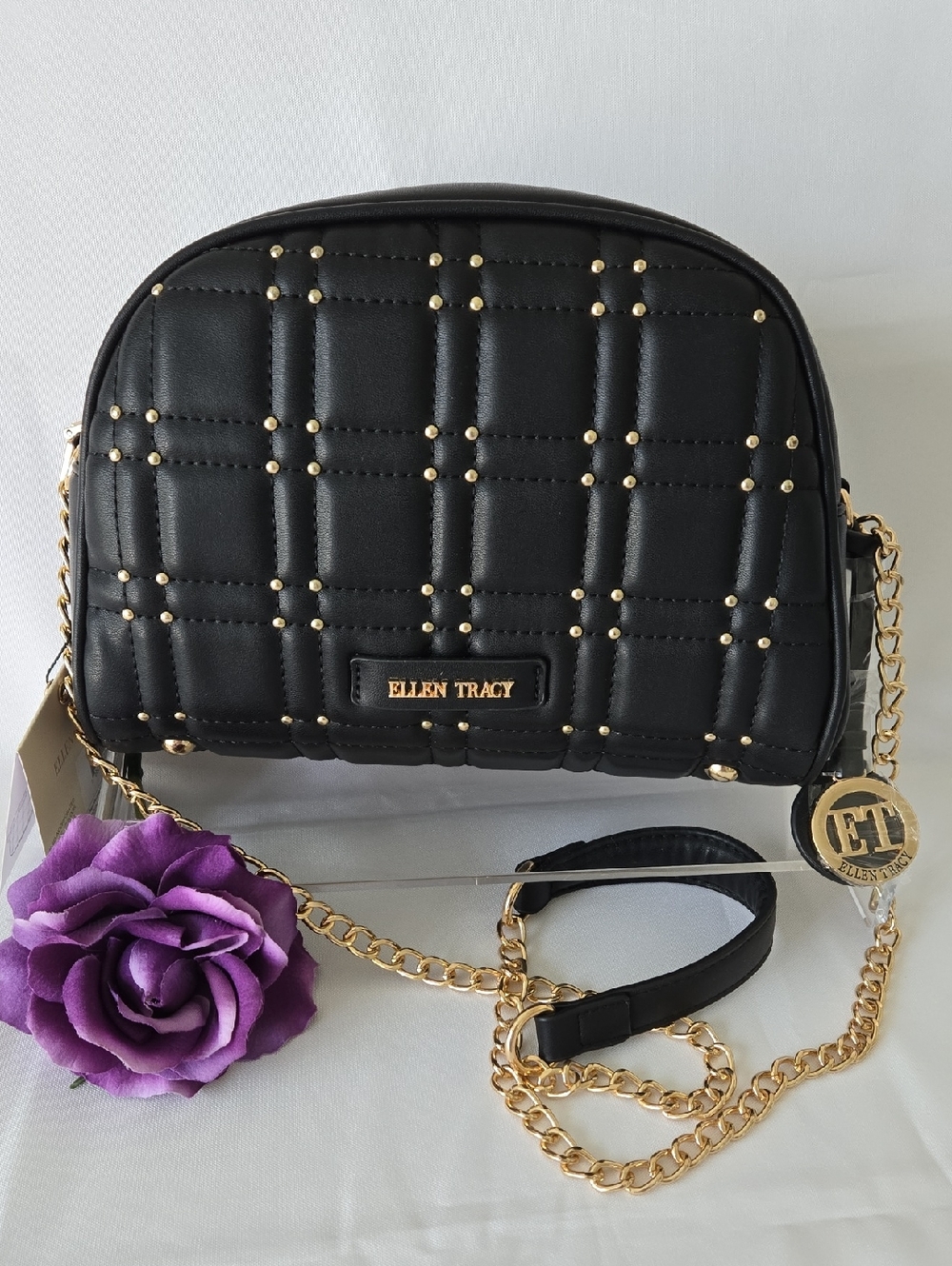 Ellen Tracy Black Faux Leather Purse – Classic Everyday Shoulder Bag - NWT